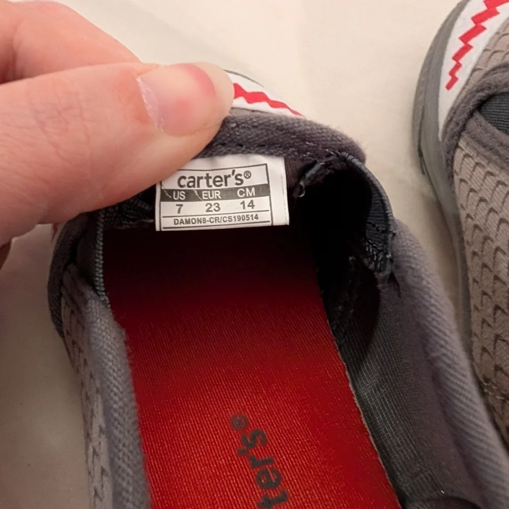 Carter's Toddler Boy Gray Shark Slip-On Sneakers in Size 7